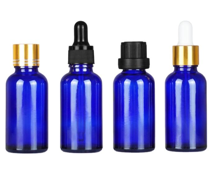 blue glass dropper bottles